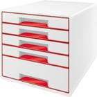 LEITZ Schubladenbox Wow Cube 5 Schubladen PS perlweiß/rot Packung mit 18 Stück