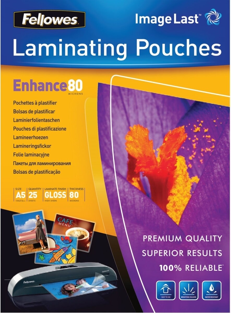 Fellowes Laminierfolien A5 80mic VE=20x25 Stück glänzend Image
