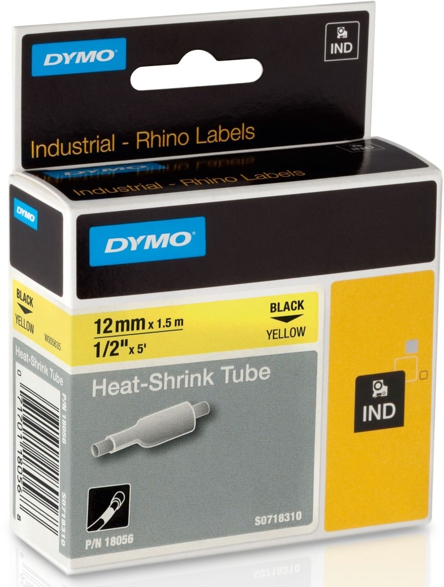 DYMO Schriftbandkassette Heißschrumpfschlauch Kunststoff 1,5mx12mm schwarz/gelb Packung mit 5 Stück Image