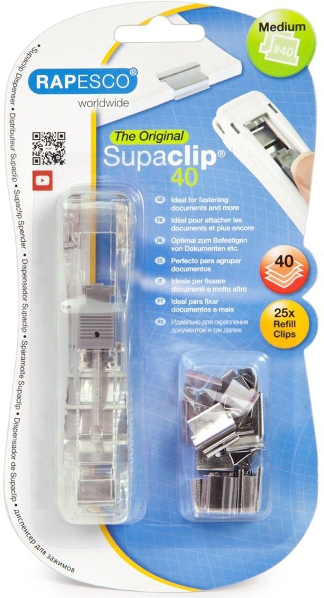 RAPESCO Klammernspender Supaclip 40 transparent incl. 25 Clips Edelstahl Packung mit 10 Stück Image