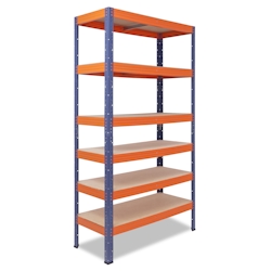shelfplaza PRO 200x120x50 cm Schwerlastregal in blau-orange mit 6 Böden und 166 kg Traglast pro Boden Image