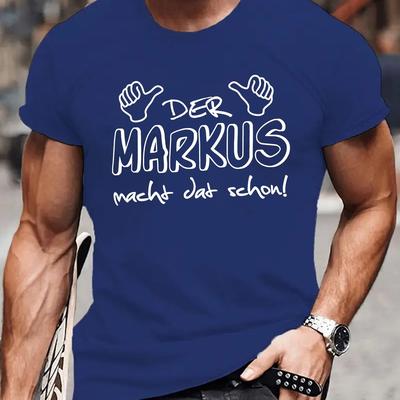 "TEMU Men's Casual Crew Neck T-shirt With "der Markus Make Mealtmas" Print, Polyester, Short Sleeve, Regular Fit, Summer Top, Cycling Shirt" Image
