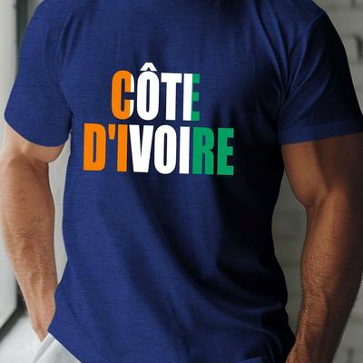 TEMU Côte D' Print Men's T-shirt - Short Sleeve, Crew Neck, Casual Summer Tee, Machine Washable Image