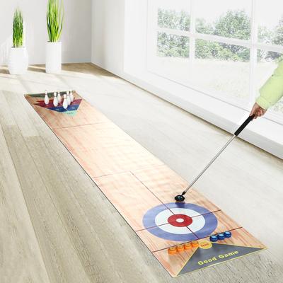 TEMU Portable Indoor Shuffleboard Table Game, Curling Game And Bowling Game 3in 1 Board Game Set, With 147inch Game Mat, 2 Cues, 8 , 6 Bowling Pins, Fun Family Game Image