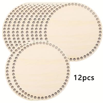 TEMU 12pcs Of Wooden Bottom Crochet , Circular Woven Basket Bottom With Pre Drilled Holes For Diy Handmade Crafts And Handmade Storage Baskets Image