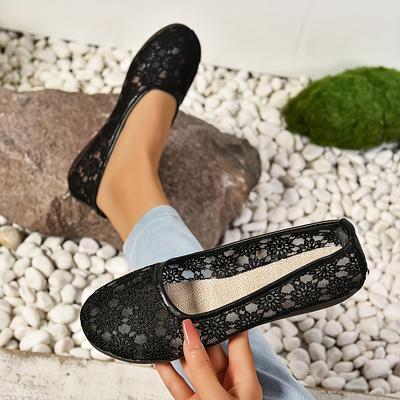 TEMU Women's Breathable - Lightweight Slip-on Casual Shoes With Floral Pattern, Beige/black/pink, Round Toe, Rubber Sole, Fabric Upper, Casual Attire, Comfortable | Elegant , Cute Shoes Image