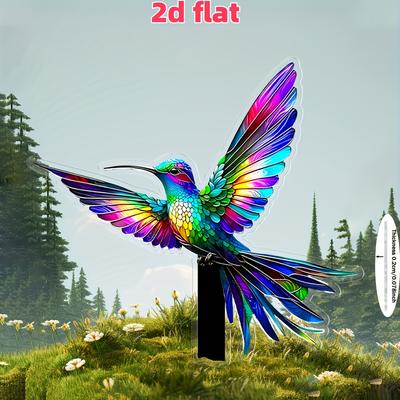 TEMU 2d Flat Colorful Acrylic Hummingbird Garden Stake- No Power Required, Outdoor Decoration, Suitable For Flower Pots, Lawns, And Patios, Ideal Holiday Gift, Festivals Image