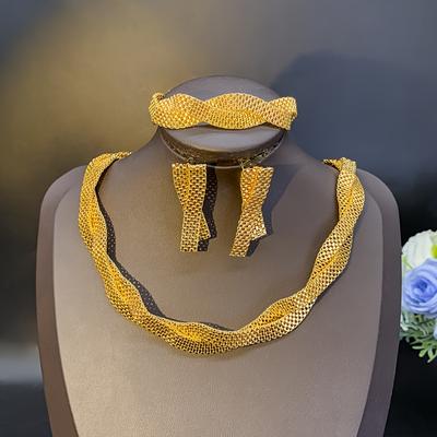 TEMU Middle Eastern Dubai Bride Unique Design Earrings, Necklace & Bracelet Set For Women - A Stylish And Creative Gift With , Everyday Outfit Accessories Image