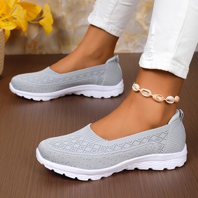 TEMU Women's Lightweight Slip-on Walking Shoes - Breathable Knit Upper, Sole, Casual Low- In Light Blue, Comfortable For Wear, Ladies Shoes Image