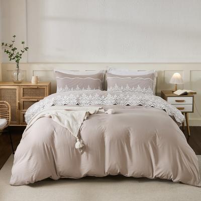 TEMU 3pcs December 90g Polyester Plain Beige Lace Quilt Cover Set, Bedding Three-piece Set With 1 Duvet Cover And 2 Pillowcases, Style, Ten Sizes Image