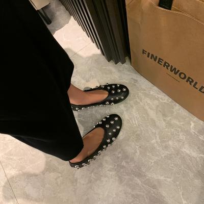 TEMU Women's Retro Flats With Metallic Studs - Lightweight Slip-on Casual Shoes, Soft Rubber Sole & Breathable Fabric Lining, For Casual Attire Image