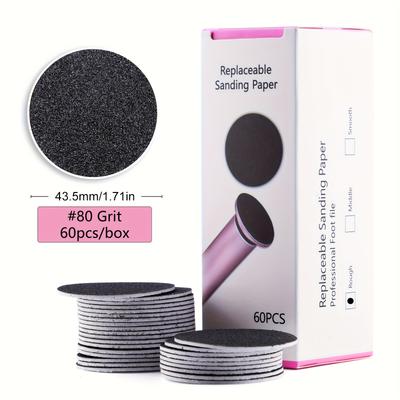 TEMU 60pcs Ablinsite Replaceable Foot Sanding Papers - Hypoallergenic, Flexible & Odorless For Remover Tools, #80/120/180 Grit (43.5mm/1.71in) Image