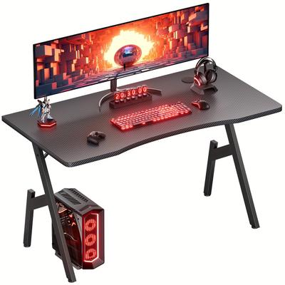 TEMU Gaming Table, 100 X 50cm, Gaming Desk, Sturdy Pc Table With Carbon Fibre Surface, Ergonomic Computer Desk For Gaming And Office, Black Image