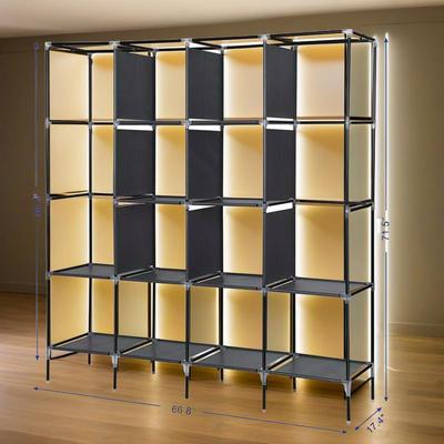 TEMU Gray Portable Wardrobe With 12 Shelves And 4 Side Pockets, Space Saving, Suitable For Home And Bedroom Storage Solutions, Portable Closets Image
