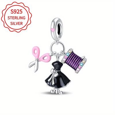 TEMU Genuine S925 Sterling Silvery Bead Dress Pendant, Diy Women's Bracelet Necklace Jewelry, Fashionable Holiday Gift Or Engagement Present, New Arrival Image