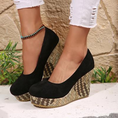 TEMU Elegant Women's Casual Low Heel 1 Sided High Heel Shoes, Thick Sole, Fabric Upper, Synthetic Inner And Insole, Tpr Sole, Random Printing, Image