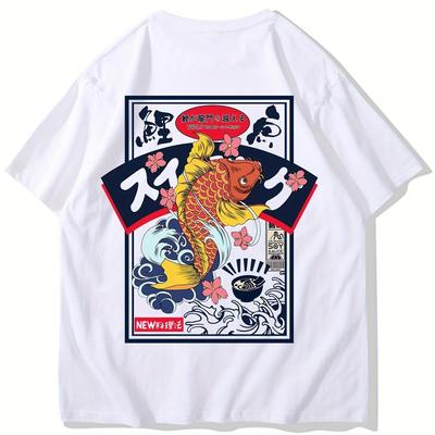TEMU Men's Vintage Dragon Print Cotton T-shirt - Casual & Stylish, Machine Washable, Outdoor Activities Image