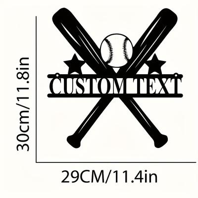 "TEMU Boho Style Personalized Metal Baseball Decor Wall Sticker - Customizable Name And Baseball Bat Design For Fans And Home Decor - 11.8"x11.4"" Image