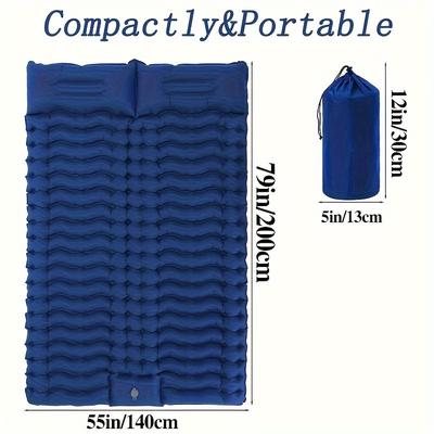 TEMU 2-person Camping Sleeping Pad - 40d Nylon & Tpu, Water Ripple For Support, Portable With Built-in Foot Pump & Pillows - Ideal For Hiking, Backpacking & Family Travel Image