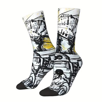 TEMU Fun & Quirky 'better Get To School' Men's Crew Socks - Vintage , Novelty Casual Printed Polyester Image