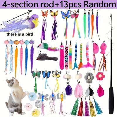 TEMU Cat Toy Set, Indoor Interactive Cat Can Choose Pole And Replacement Cat Toy Head To Increase The Cat's Exercise.artificial Feathers Image