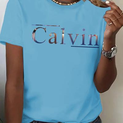 "TEMU Women's Casual "" Graphic Tee - Short Sleeve, Round Neck, Light Gray, Stylish , Top, Casual Wear|graphic Tshirt|short Sleeve Shirt" Image