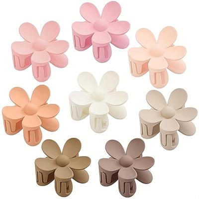 TEMU 8pcs Matte Flower Hair Clips For Women - Elegant Plastic Hair Accessories, For Thin Hair, Assorted Colors (pink, Beige, White, Light Brown) With Intricate Image