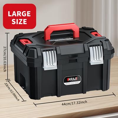 TEMU Airaj Extra-large Waterproof Tool Box - Plastic, Portable & Stackable Storage For Home And Car, Industrial-grade Organizer With Handle, 22.5 X 17.5 X 4cm, Black & , Outdoor Storage Box Waterproof Image