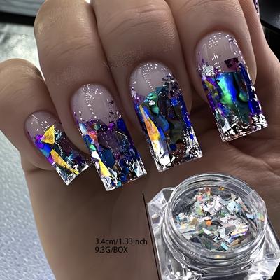 TEMU Nail Art Flakes, Holographic Iridescent Rhinestone , Unscented Manicure Design Accessories. Nail Charmis, Nail Supplies, Nail Art Diy Image
