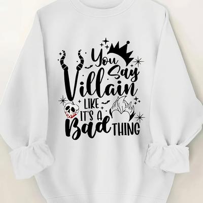 TEMU Women's Christmas Themed Crew Neck Sweatshirt, 100% Polyester Knit Fabric, Casual Long Sleeve Pullover With Letter Print, , 260g/m² Weight Image