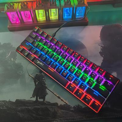 TEMU Hxsj Compact 61-key Mechanical Gaming Keyboard With Colorful Backlight, , Usb Powered, Blue Switch, Portable & - Compatible With , Pc, Laptop - Home, Office, Travel, And Gaming