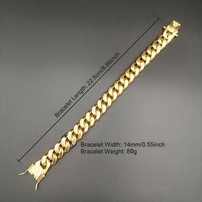 TEMU Punk Style Stainless Steel Bracelet, Golden Plated Miami Cuban Link Chain, High Polished Men's Wristband, No Magnetic, Fashion Accessory Image