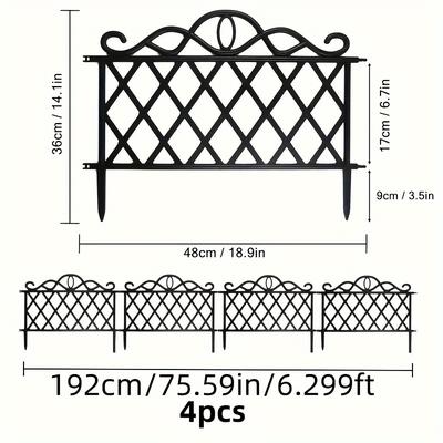 TEMU 4/10pcs Detachable Garden Border Fence - Durable Plastic Lawn Edging With Elegant Scrollwork Design, Lightweight Panels For Flower Beds, & Yard Decoration (black), Garden Fencing Image