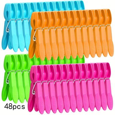 TEMU 48pcs Colorful Plastic Clothespins, Heavy-duty Laundry Clips With Dryline Nails And Small Colored Teeth, Outdoor Drying Rope Craft Picture Food Packaging Clips, Clothes Pins Image