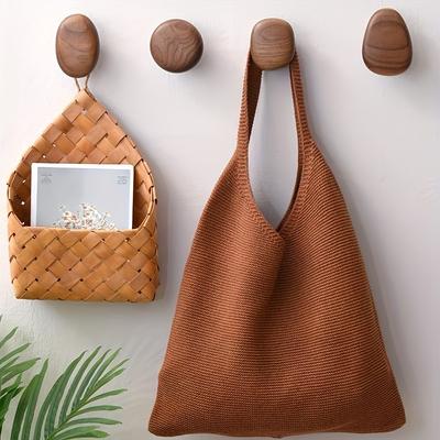 TEMU 4pcs Set Walnut/ Wooden Wall Mounted Coat Rack, Fashionable Handcrafted Wood Hanger For Backpacks, Towels, Hats - Sturdy Wall Mount Coat Storage Image
