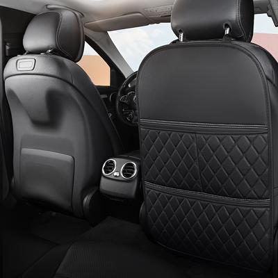 TEMU Premium Leather Car Seat Back Kick Protector With Storage Pockets - Embroidered Quilted Design, Durable And Stylish, , Universal Fit For Cars, Suvs, And Trucks, Car Seat Accessories Image