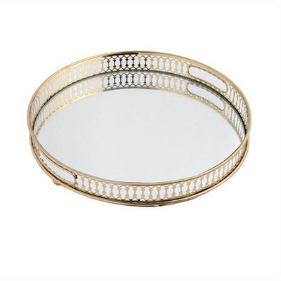 TEMU Round Glass Tray, Iron Golden Tray, Home Decoration Tray, Round Tray, For Home, Bedroom, Office, Living Room Image