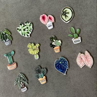 TEMU 12pcs Oval Shaped Acrylic Plant Refrigerator Magnets Set, Including Prickly Pear, Autumn , , For Kitchen Decoration, Whiteboard, Refrigerator, Home Decor Image