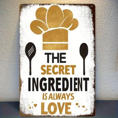 "TEMU [ Design] 8x12" ' Is Love' Metal Wall Art - Rustic Decor With Chef Hat & Spoons Design For Kitchen, Living Room, Bedroom, Office - Ideal Gift For Her, Wall Decor, Room Decor" Image