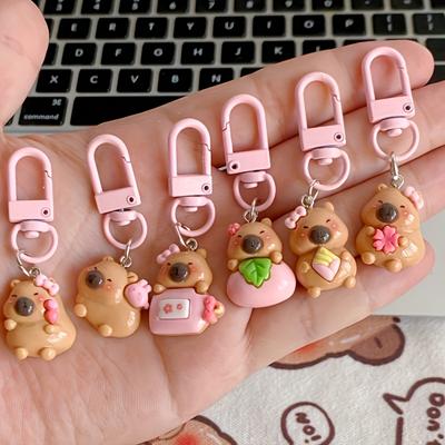TEMU 6pcs Cartoon Pink Series Capybara Keychain, Best Friend Keychain, Wallet, Backpack, Mobile Phone, Headphone Accessories, Car Key Pendant, Holiday Party Creative Small Gift Image