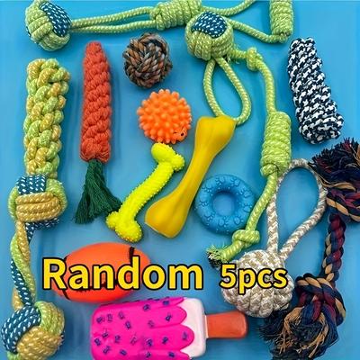 TEMU 3/5/7pcs Knot Braided Rubber Pet Chew Toy Set For Outdoor Indoor Training And Teething Suitable For Small Dogs Puppies Random Styles Image
