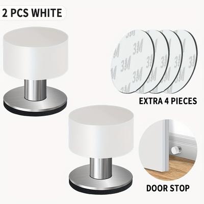 TEMU 2pcs Stainless Steel With Rubber Bumper, Self-adhesive Wall Protector For Home And Office, Polished Finish, Extra Sticker Included, Quiet And Anti-collision, Wallmounted, Door Stops Image