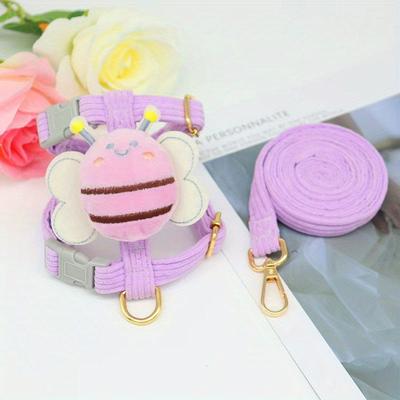 TEMU Adjustable Dog Harness With Leash, Cute , Polyester Fiber, Non-slip, 1.2m Length, Pet Safety Vest For Small Dogs And Cats, No Battery Required Image
