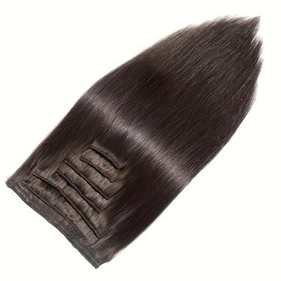 TEMU 8pcs/set Dark Brown #2 Clip In Human Hair Extensions, 100% Human Hair, Brazilian, For Women Image
