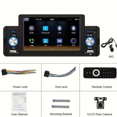 TEMU Nhopeew 1 Din Car Stereo '' Touch Screen For Auto Map Navigation With Remote Control Support Fm Handsfree Calls Steering Wheel Control Universal Car Mp5 Player Support Tf/usb Backup Image