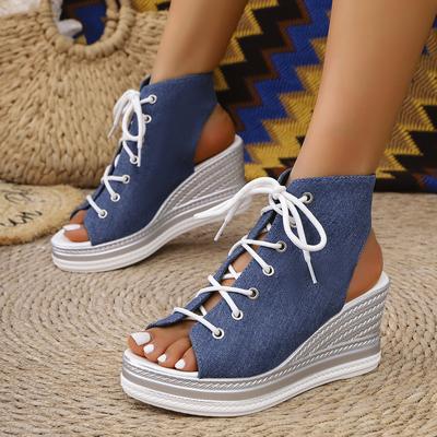 TEMU Stylish And Versatile New Women's Lace-up Wedge Sandals With Open Toe, Comfortable Non-tiring Large Size Shoes Image