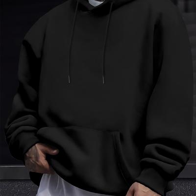 TEMU Men's Casual Solid Color Hoodie - Soft, Comfortable Pullover With Front Pocket, Ideal For , Casual Wear Hoodie|minimalist Hoodie|sleek Black Image