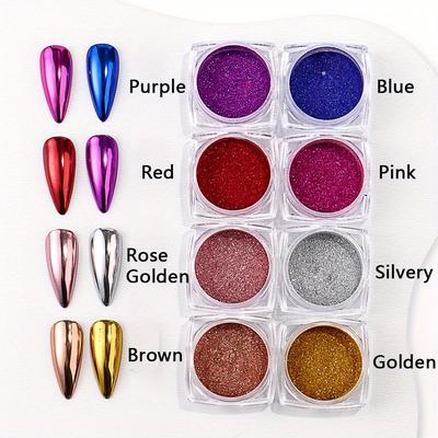 TEMU 8 Boxs/set Powder Metal Rubbing On Nail Glitter Luxury Parts Manicure Art Decorations Accessories, Full Beauty Image