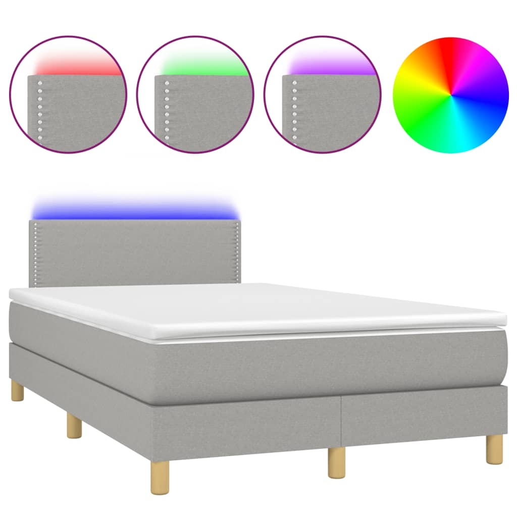 vidaXL Boxspringbett mit Matratze & LED Hellgrau 120x190 cm Stoff Image