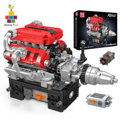 Mould King 10204 V8-Motormodellbausatz mit Elektromotor und Batteriekasten – 750 Stück Bausteine für Image